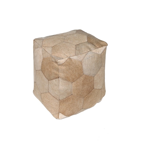 Puff de Cuero Vacuno Modelo Hexa/Ladrillo<span> - </span>EXA BEIGE