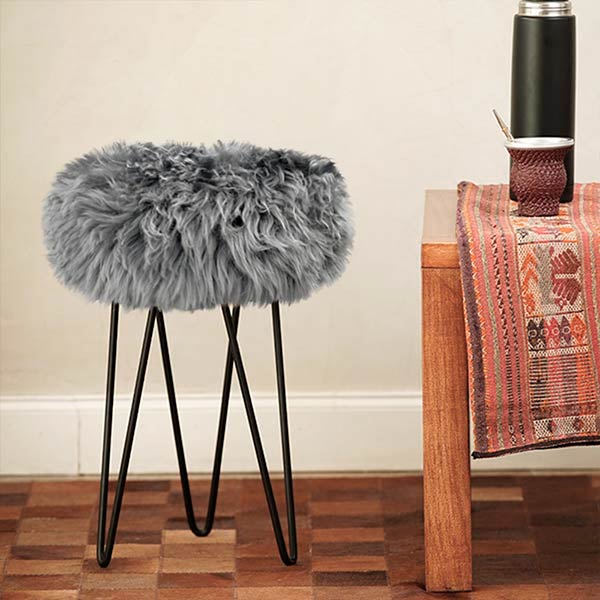 Banqueta de Cuero Lanar 0,60<span> - </span>GREY