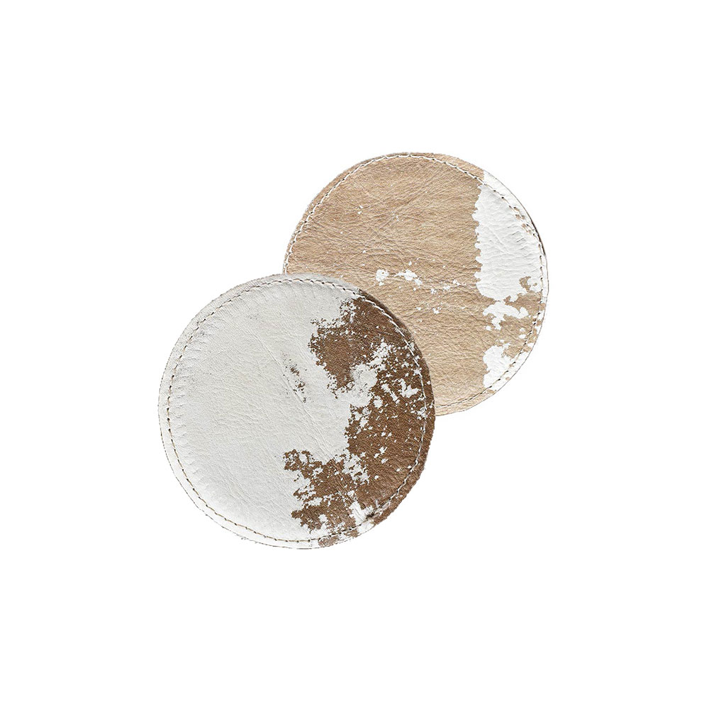 Posavasos Redondos Reversibles De Cuero De Vaca<span> - </span>PVR-VDVL